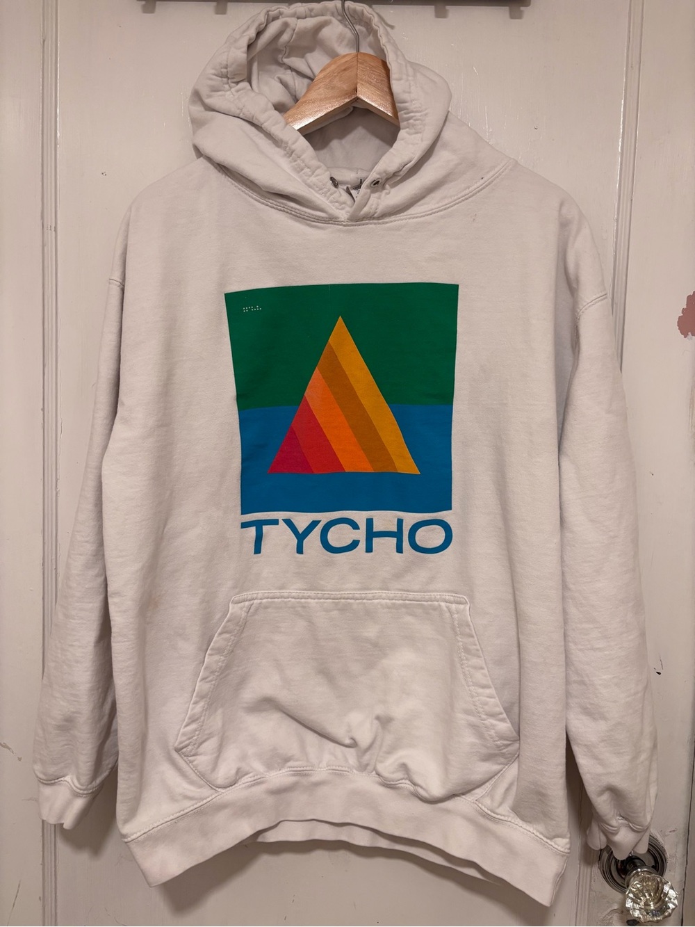 Tycho White Graphic Pullover Hoodie with Colorblock Triangle